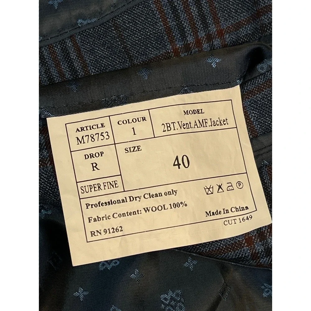 Mantoni Blazer Men 40R Super fine Vergin Wool Jacket Blue Red Plaid Sport Coat‎